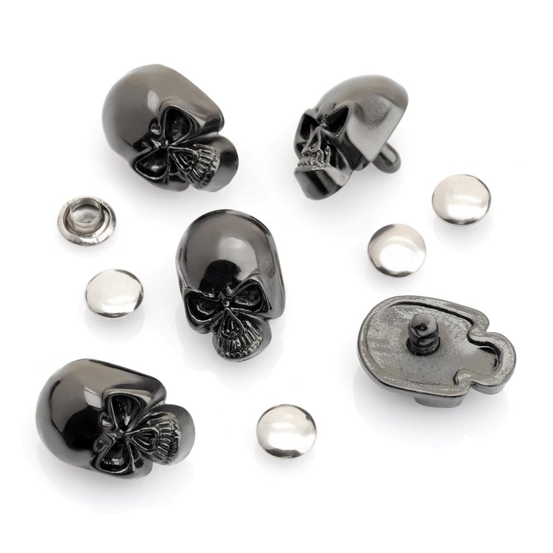 CRAFTMEMORE Skull Rivets Metal Ghost Skull Rapid Rivet Decorative Stud Punk Buttons for Bracelets Bags Belts Shoes Leathercraft Pack of 10 SK02 (Gunmetal) - Image 2
